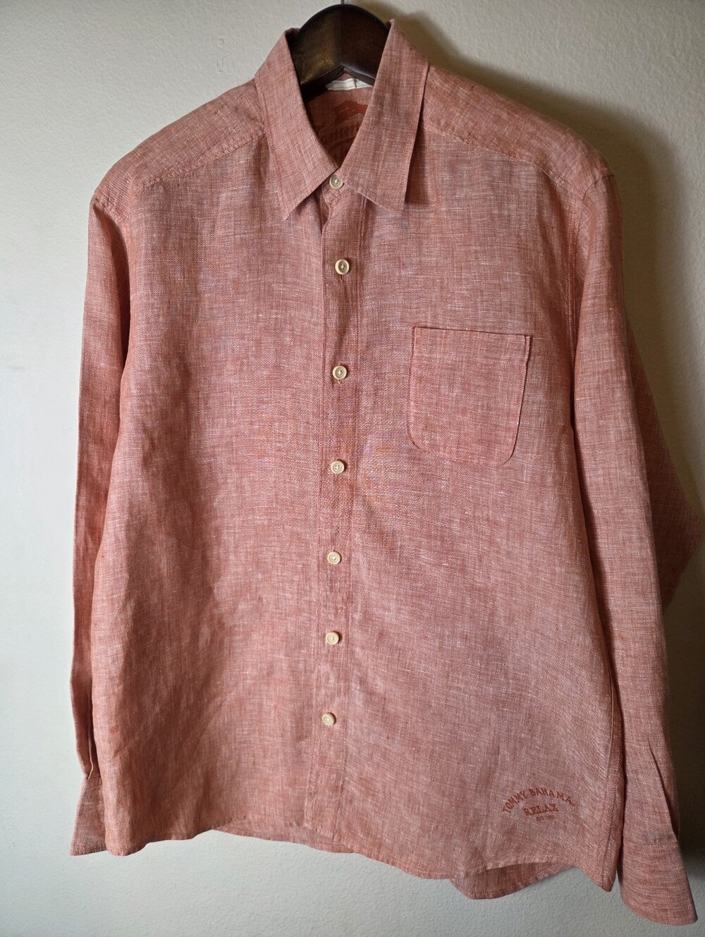 Tommy Bahama Men's Button Shirt M Relax 100% Linen Coral Peach